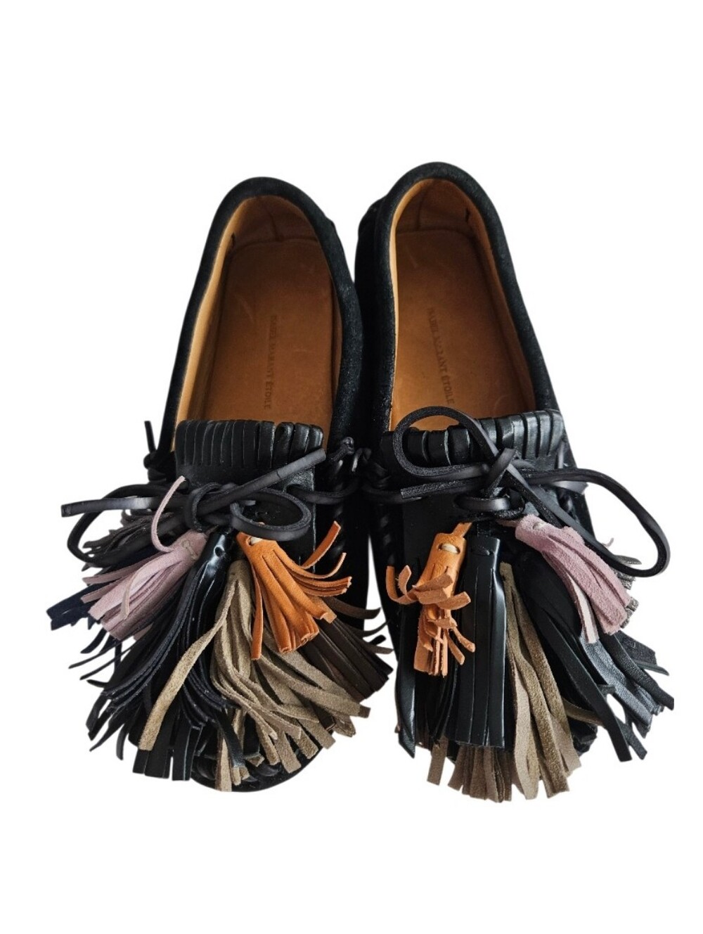 Isabel Marant Etolie Black Leather Loafers with Multi-Color Tassel Fringe